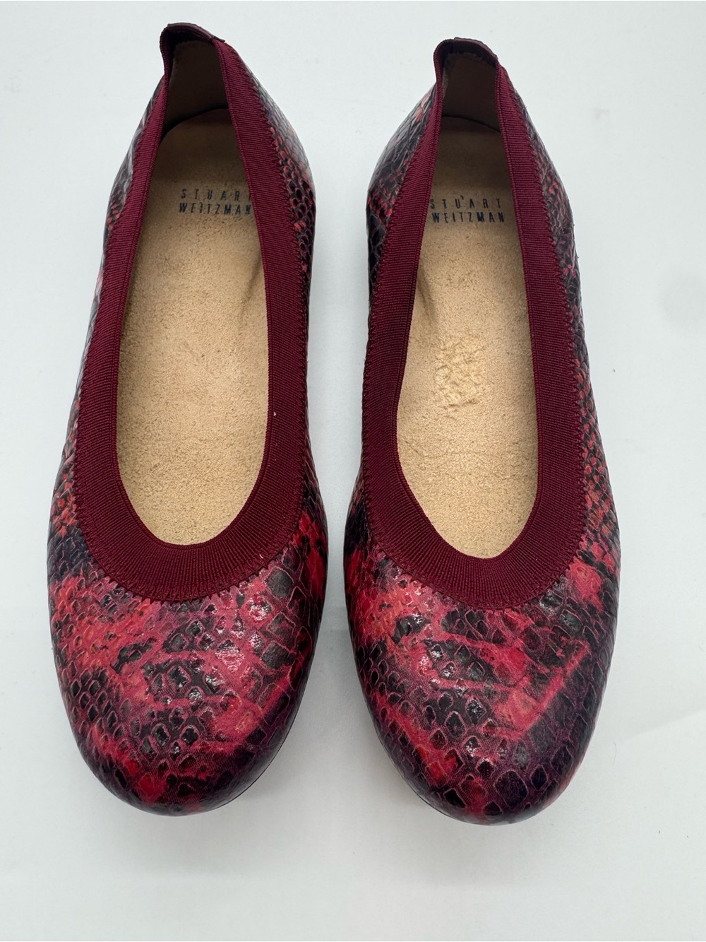 Stuart Weitzman Red Snakeskin Ballet Flats Womens 6.5